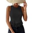 thumbnail image 1 of Mujeres Top sin mangas cuello redondo blusa frente borla empalme corto Top blusa de color puro, 1 of 5