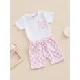 thumbnail image 3 of Faithtur Ensemble d'Été 2 Pcs pour Bébé, T-Shirt à Manches Courtes avec Poche + Short à Damier, 3 of 9