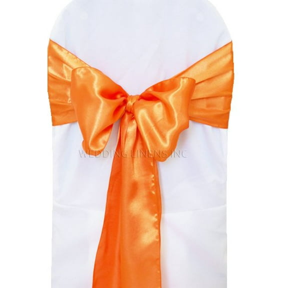 Wedding Linens Inc. (10pcs) 8" x 108" Satin Chair Sashes Chair Sash Bow ties for Wedding Party Catering Banquet Decoration Events - Tangerine