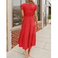thumbnail image 3 of Women's Flutter Sleeve Smocked Midi Dress V Neck Casual Tiered Dresses with Pockets, 3 of 6