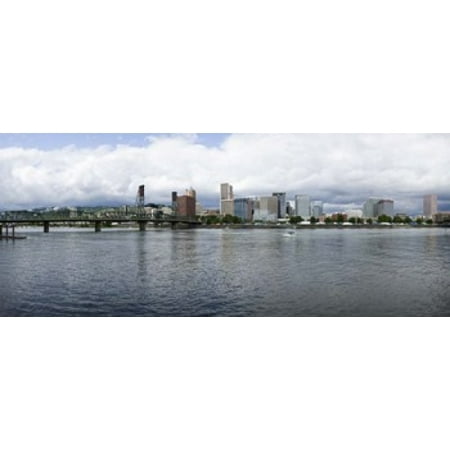 Skyline as seen from the Vera Katz Eastbank Esplanade Willamette River Portland Multnomah County Oregon USA Canvas Art - Panoramic Images (15 x