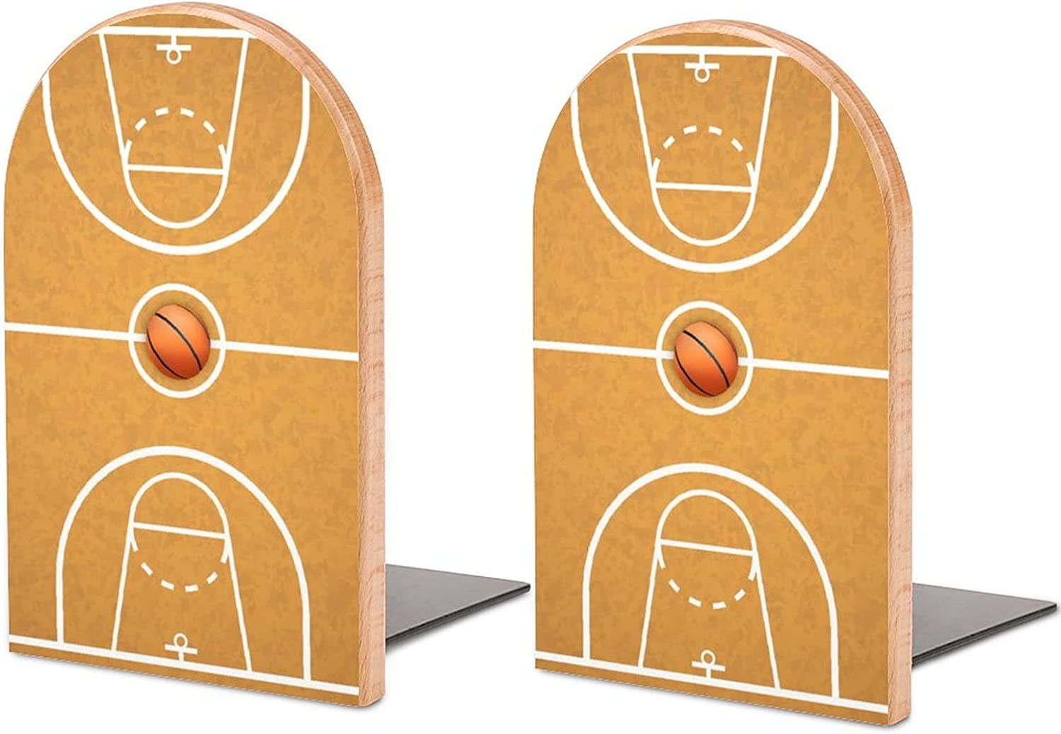 Basketball Court Wood Book Ends Decorative NonSkid Bookends Desk Shelf