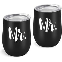2 Pack Mr and Mr Wine Tumbler Set, Gay Couple Idea for Men, Engagement Wedding Anniversary House Warming LGBT Idea 12 Oz Insulated Stainless Steel Wine Tumbler with Lid, Black