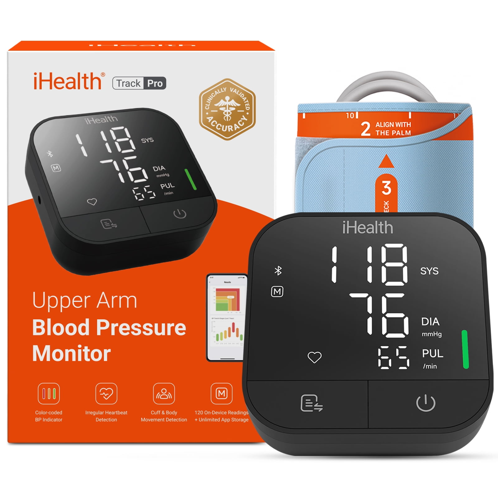 iHealth Track Pro Upper Arm Blood Pressure Monitor, Bluetooth Digital BP Machine with Adjustable Cuff and Large Display