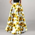 thumbnail image 2 of vigerkar Women Chiffon Mopping Floor Length Big Hem Floral Print Beach High Waist Maxi Skirt Yellow, XL, 2 of 4
