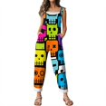 thumbnail image 3 of EANJE Halloween Womens Overalls Jumpsuit Sleeveless Loose Jumpsuit Womens Overall Wide Leg Gothic Skull Floral Print Straps Romper Dressy Bib Overalls Fall Outfit Blue L, 3 of 3