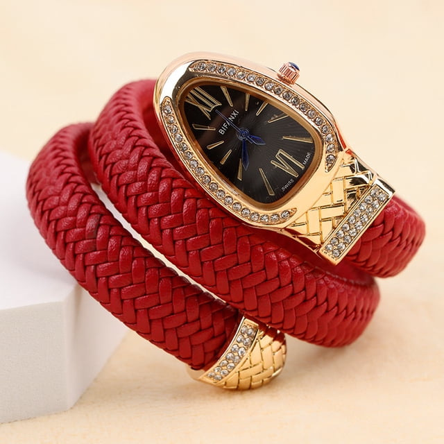 Reloj de serpiente de moda, creativo y distintivo, reloj de cuarzo para mujer, pulsera con correa de cuero con incrustaciones de diamantes