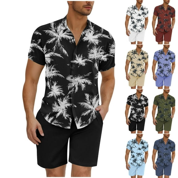 GERsome Men's Hawaiian Matching Sets 2 Piece Button Down Floral Shirts and Shorts Summer Vacation Outfits S-3XL