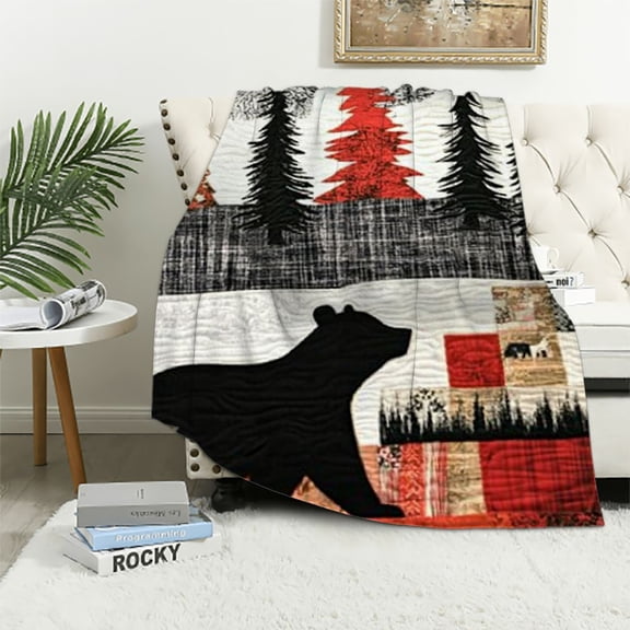 BCIIG Bear Trees Quilt Warm Lightweight Blanket Soft Fleece Throw Blanket for Living Rooms Sofa Decor Cow Gifts All Seasons 40x50in