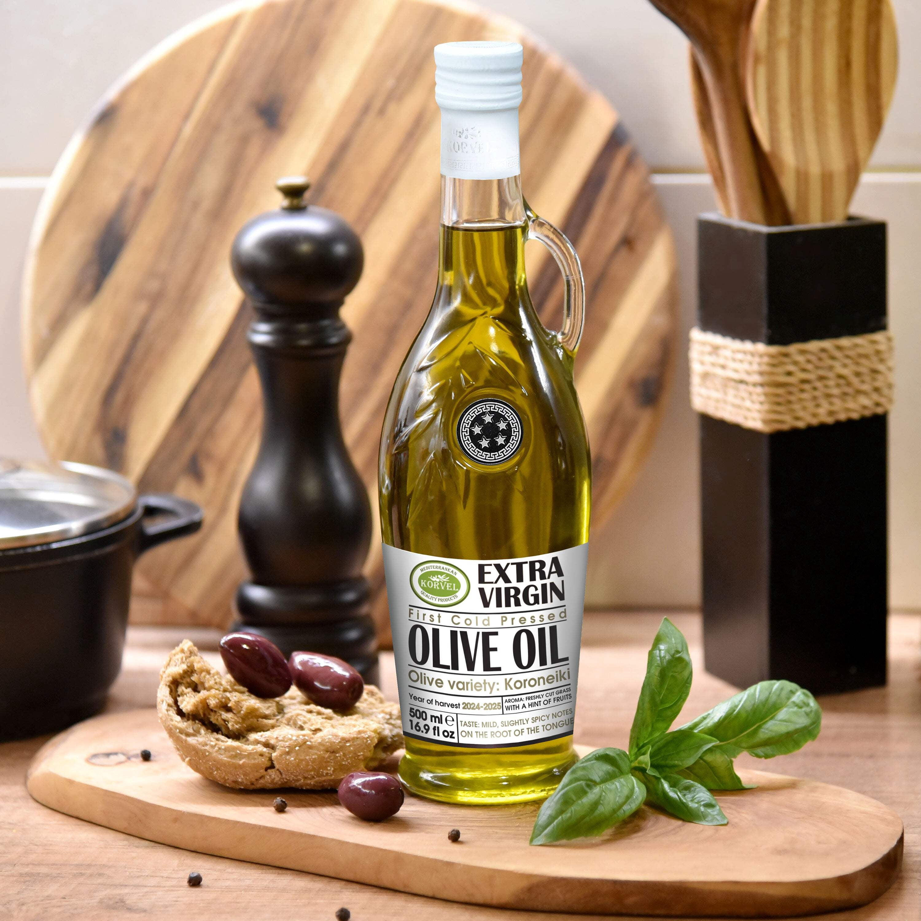 Korvel Greek Extra Virgin Olive Oil, Amphora Bottle, 16.9 fl oz