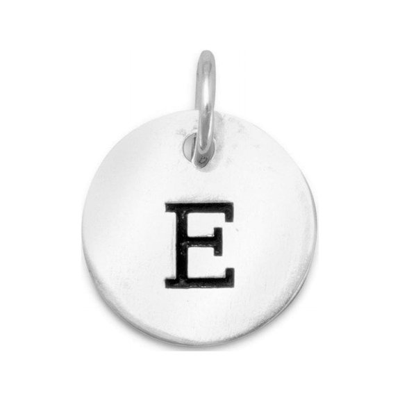 Antiqued Finish Sterling Silver Letter E Disk Charm