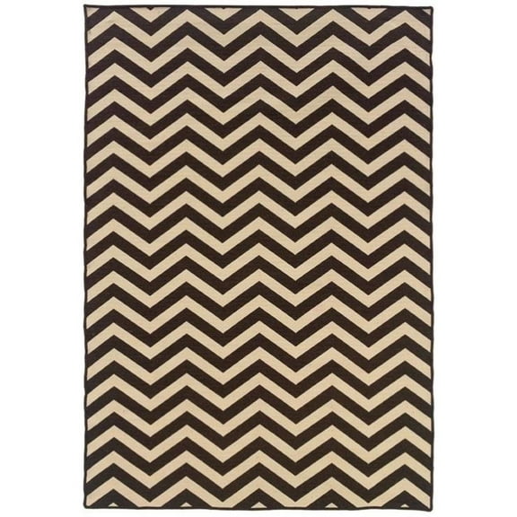 Riverbay Furniture 5' x 8' Hand Woven Chevron Wool Rug in Brown