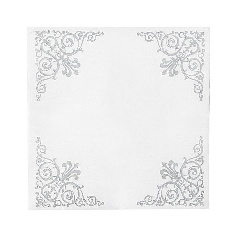 Balsacircle 20 Pieces White Silver Metallic Fleur Design Paper Cocktail Napkins, Size: 10