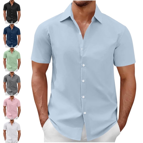 SGFCWSX Men's Dress Shirt Short Sleeve Button Down, Regular Fit Solid Color Breathable Summer Casual Outfit Light Blue Size XL