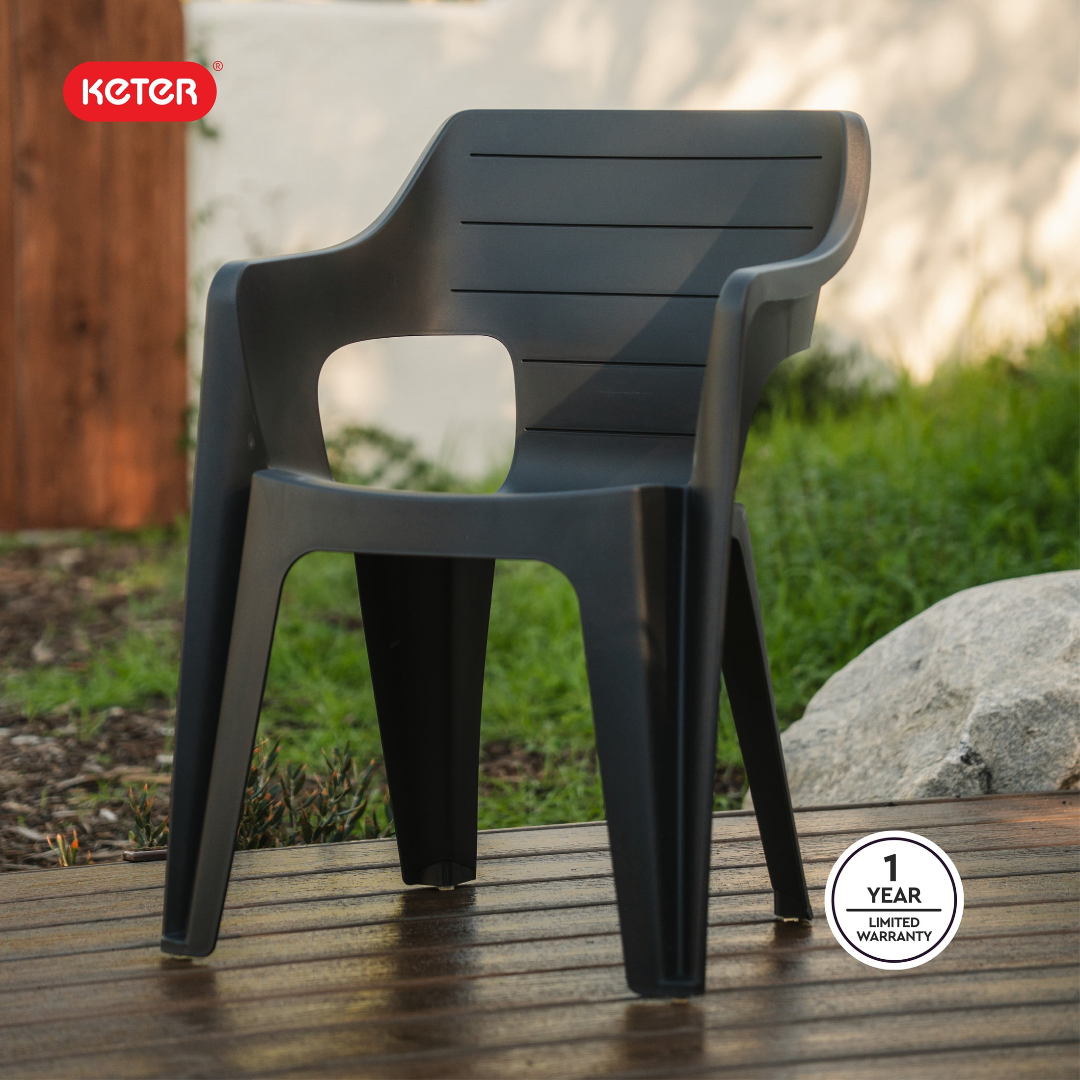 (2 pack) Keter Bilbao Resin Outdoor Dining Chair-Perfect for Outdoor, Graphite