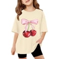 thumbnail image 2 of Girls Tops Floral Cherry Print Short Sleeve Tee Lightweight Summer Girls Clothes Beige 12-24 Months, 2 of 3