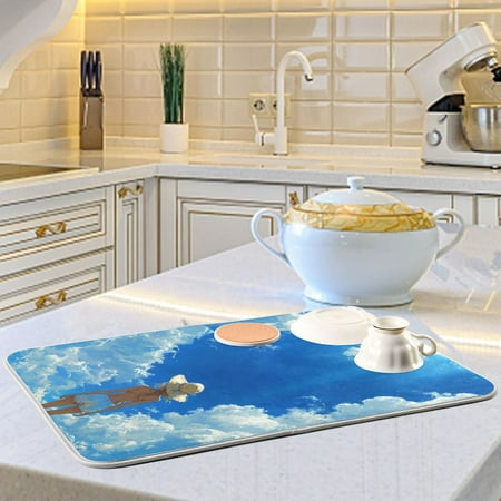 

Girl on The Sunny Beach Dish Drying Mats for Kitchen Counter Absorbent Microfiber Coffee Pad