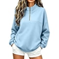 thumbnail image 2 of Women's Half Zip Pullover Sweatshirt Oversized Long Sleeve Mock Neck Casual Top with Collar Solid Color Relaxed Fit Fleece Jumper, 2 of 7