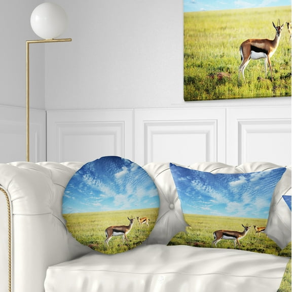 Designart Antelopes Wandering under Bright Sky - African Throw Pillow - 12x20