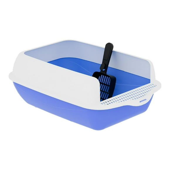 Caja de arena para gatos semi cerrado de lado alto baño gato recipiente de arena para gato bandeja de arena para mascotas de arena para salto de arena azul