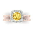 thumbnail image 2 of 1.58 ct Brilliant Round Cut Yellow Zircon 14k Rose/White Gold Halo Solitaire with Accents Engagement Bridal Wedding Ring Band Set size 10, 2 of 7