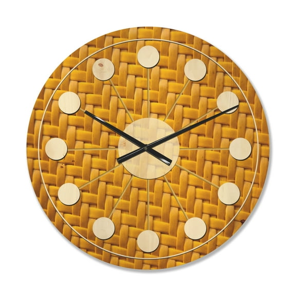 Designart 'Yellow Sedge texture background' Mid-Century Modern Wood Wall Clock