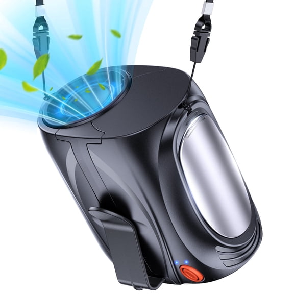 6000mAh Portable Waist Fan, Clip‑on Wearable Personal Fan, 6‑Speed Hands‑Free Neck Design, Up to 40H Cooling Runtime for Camping Travel Fishing, Black