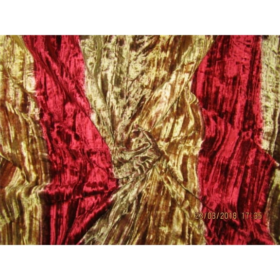 100% Crushed Velvet Fabric Gold x Red color Discharge Print 58" wide [8428]