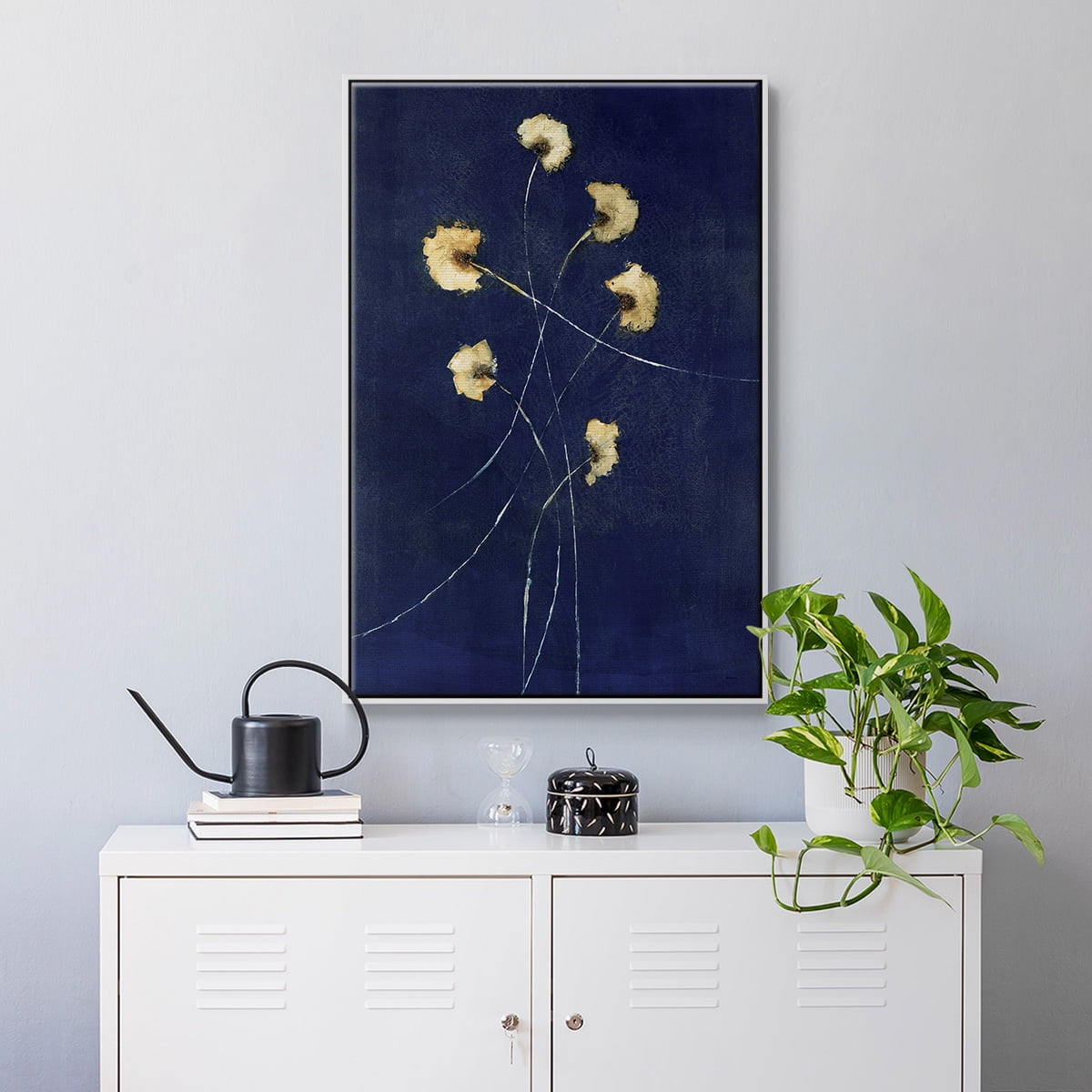 Indigo 1 Framed Premium Gallery Wrapped Canvas - Ready to Hang - 17 x 25 - White Floating Frame