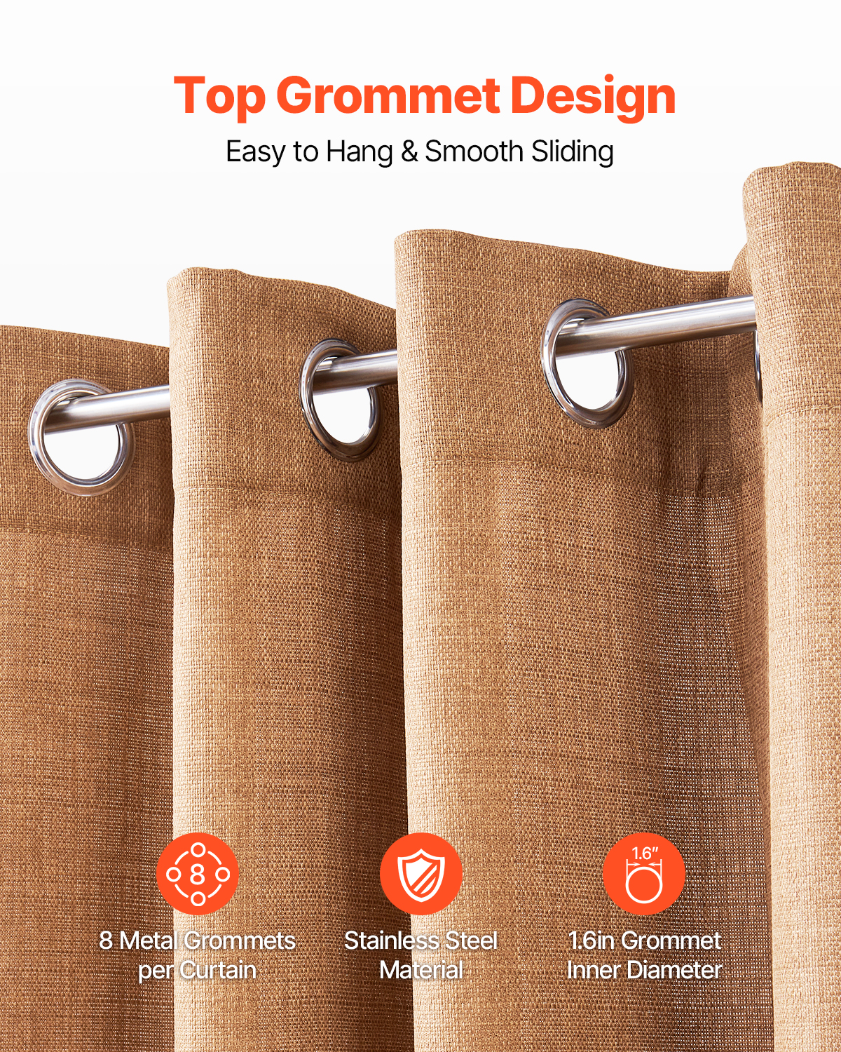 VEVOR Natural Linen Curtains, 52 x 84 inch 2 Panels Set, Grommet Light Filtering Thick Flax Textured Linen Drapes, Privacy Burlap for Living Room, Bedroom, Farmhouse, Sunroom, Office Window Curtain