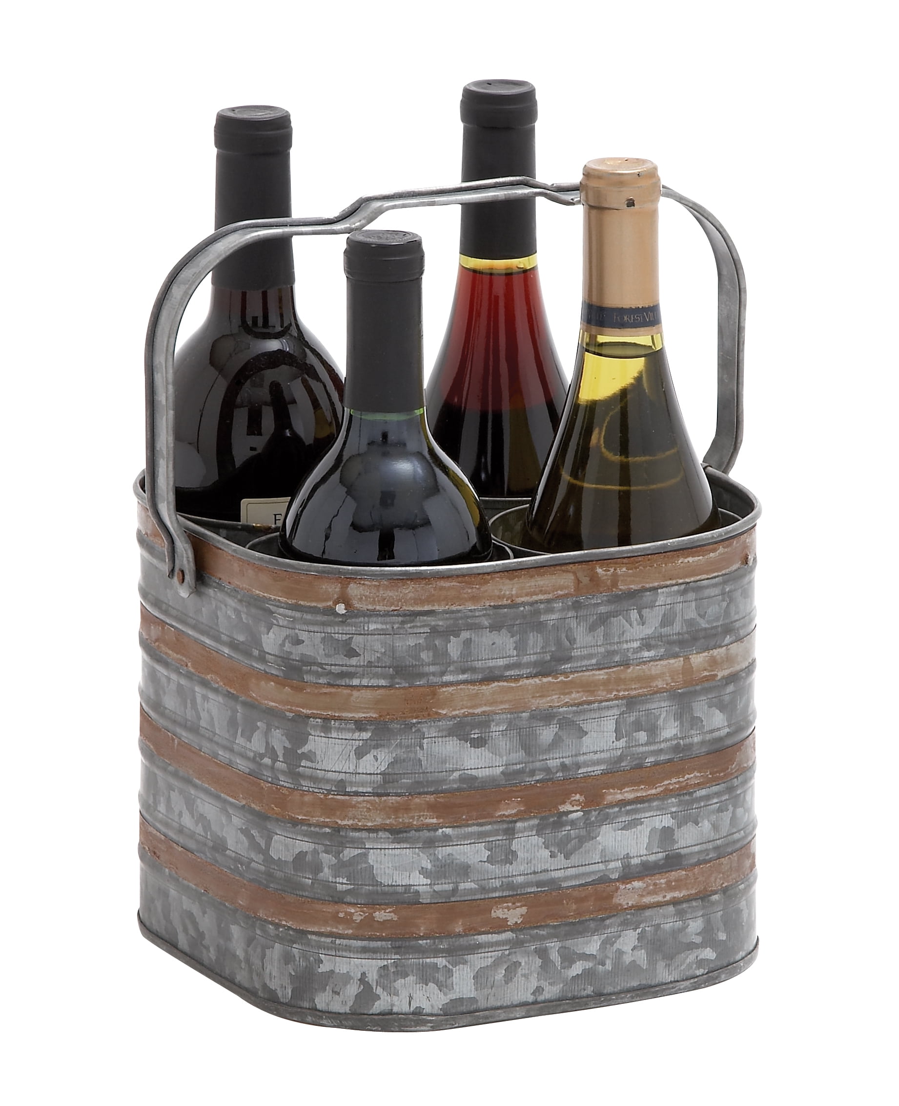 Farmhouse Style Square Galvanized Metal 4Bottle Wine Holder with