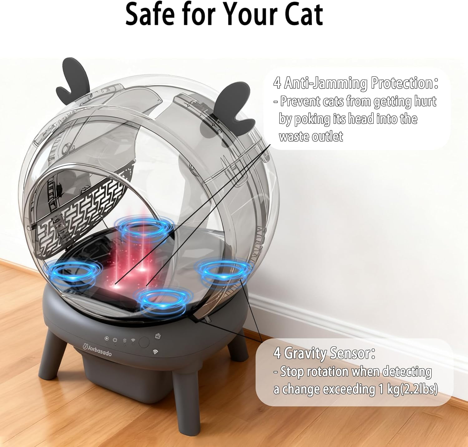 J JORBASADO Self Cleaning Litter Box, Large Capacity Automatic Litter Box Self Cleaning for Multiple Cats with Dual Safety Protection, Odor Control, with Deer Antler Decor