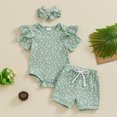 thumbnail image 2 of Bagilaanoe 3pcs Newborn Baby Girl Shorts Set Short Sleeve Floral Print Romper Tops + Shorts + Heaband 3M 6M 12M 18M Infant Casual Summer Clothes, 2 of 8