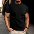 thumbnail image 2 of Men's Solid Color Casual Sports T-Shirt Elastic Round Neck Short Sleeve Tee Top for Gym Workout Fitness Training and Streetwear Outfits | AESTIVO,Black XL, 2 of 8