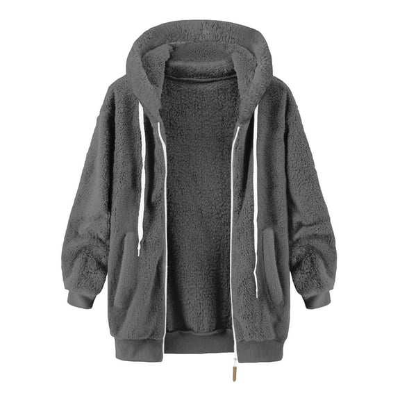 Fnooota Women's Fleece Jackets, Zipper Warm Lightweight Loose Fit Winter Outerwear with Drawstring Dark Gray Size S-5XL