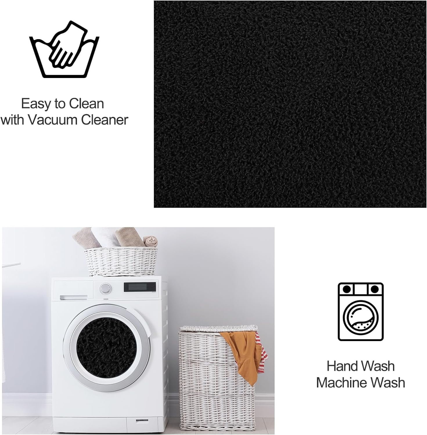 Noahas Soft Low Pile Rug Modern Area Rugs for Bedroom Living Room,Suitable for Boys Girls Teenagers and Adults with Super Soft Touch , Black , 7' x 10'