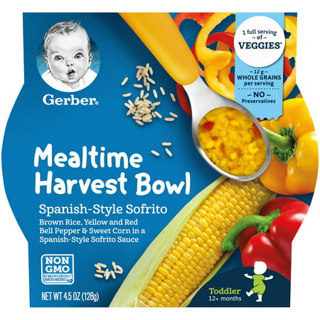Gerber Mealtime Harvest Bowl Toddler Food, Spanish-Style Sofrito, 4.5 oz Tray (8 Pack)