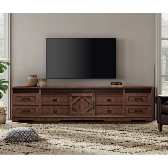 WAMPAT Farmhouse TV Stand with Charging Station and USB Ports for TVs up to 110" TVs,3 in 1 Wood Entertainment Center with 10 Drawers and Adjustable Shelves for Living Room, Rustic Brown