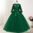 thumbnail image 5 of RTKFRFLM Girls Lace Wedding Flower Girl Dress Long Sleeve Princess Party Gown Dark Green 9-10 Years, 5 of 7