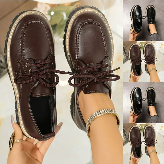 Miluxas Women's Vintage Shoe,Perforated Lace-up Round Toe Leather Low Heel Brogues Shoe for Girls Ladies Women Brown 9.5(43)