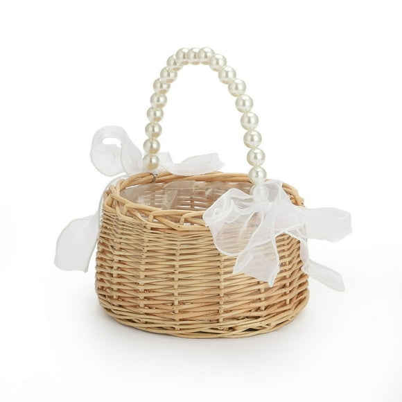CNKOO Willow Vine Weaving With Hand Gift  Pearl Princess Basket  Portable Flower Basket