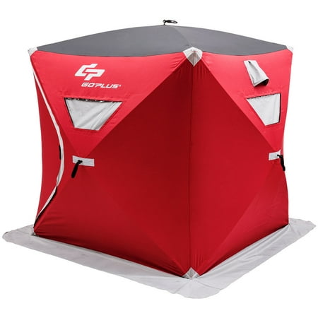 Goplus Portable Pop-up 2-person Ice Shelter Fishing Tent Shanty w/ Bag Ice Anchors (Best Ice Fishing House Design)