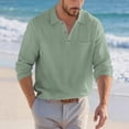 thumbnail image 2 of IWRICH Men's Linen Long Sleeve Polo Shirts Loose Fit Button up Holiday T Shirts Solid Color Casual Comfy Beach Tops Light Green L, 2 of 4