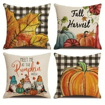 Fall  Pillow Covers Thanksgiving Pumpkin Farmhouse Decorative Autumn Square Pillowcase Linen Cushion Case for Home Decor Set of 4  18x18 Inches