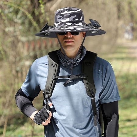 sunsanly Camouflage Solar Fan Hat Wide Brim UV Dual Cooling Fan Fishing Hat USB Rechargeable Summer Men Women Outdoor Hiking Sun Hat