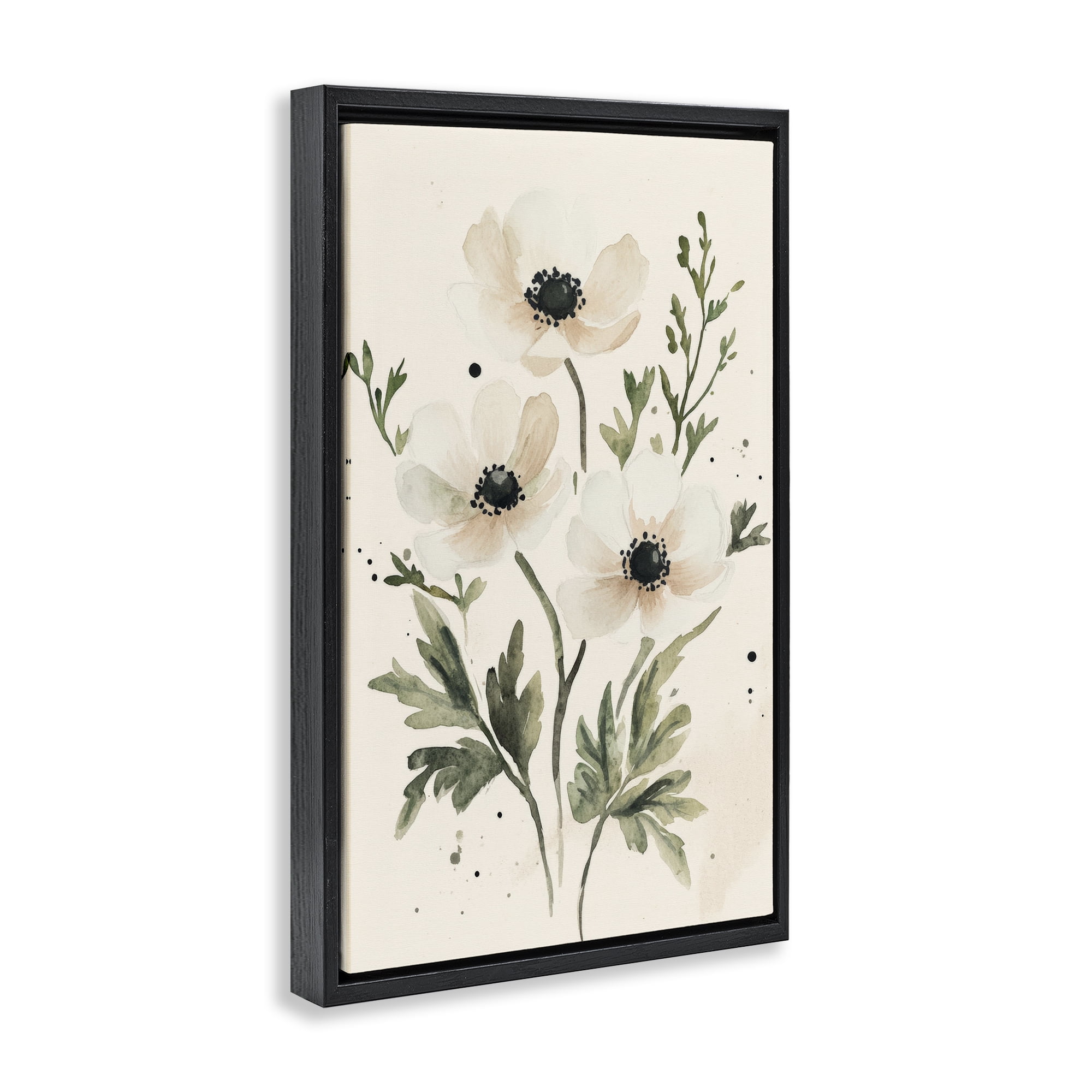 Stupell Industries Soft White Anemone Floral Black Framed Floater Canvas Wall Art, design by Petal Prints Design