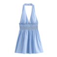 thumbnail image 3 of TRAFZA Vestido corto femenino de verano con cuello colgante y manga corta, minivestido sexy a rayas sin mangas y sin espalda para mujer, 3 of 5