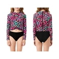 thumbnail image 2 of Serdomi Girls' Big Kid Long-Sleeve One-Piece Swimsuit Rash Guard - Colorful Leopard Cutout Midriff Zipper Size 10, 2 of 7
