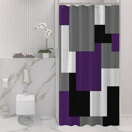 Shtuuyinggsmall Stall Shower Curtain 36, Purple And Black Shower Curtain Set