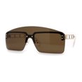 thumbnail image 3 of Curved Top Shield Half Rimless Rectangular Sunglasses Gold Brown, 3 of 4